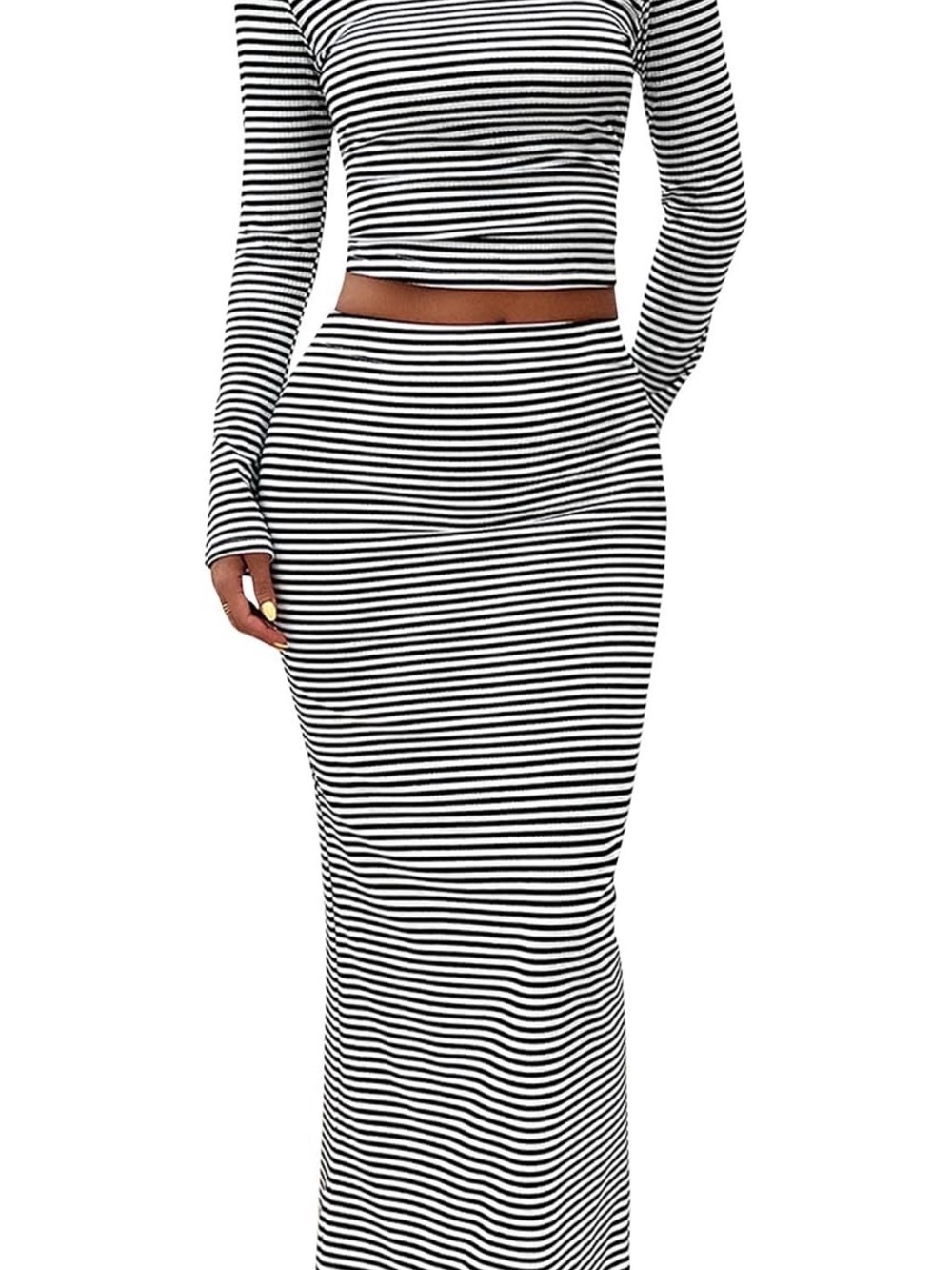 S.Deer NWT 2 piece Striped Black and White Long Sleeve Maxi Skirt & Top